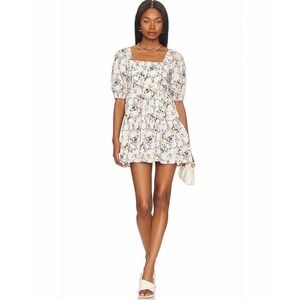 SNDYS Everyday Mini Dress Floral Puff Sleeve‎ Square Neck Smocked Small